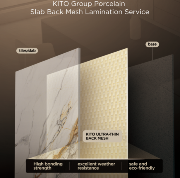 Porcelain Slab Back Mesh Reinforcement KITO CERAMICS for Facade  Countertops